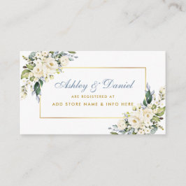 White Floral Gold Dusty Blue Wedding Registry Begleitkarte