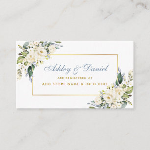 White Floral Gold Dusty Blue Wedding Registry Begleitkarte