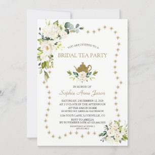 White Floral Gold Glitzer Brautparty Tee Party Einladung