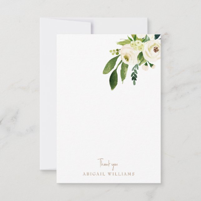 White Floral Gold Text Blank Vielen Dank Dankeskarte (Vorderseite)