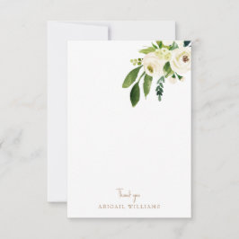 White Floral Gold Text Blank Vielen Dank Dankeskarte