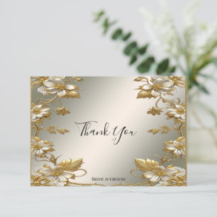 White Floral Gold Verziert Dankeschön Karte