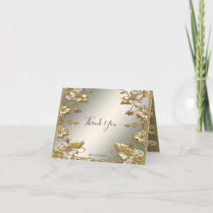 White Floral Gold Verziert Dankeschön Karte