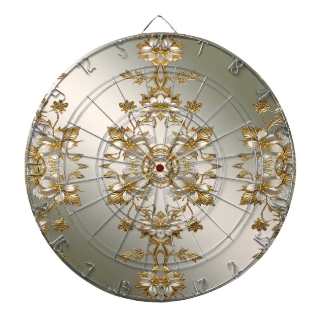 White Floral Gold Verziert Dartboard Dartscheibe (vorne)