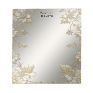 White Floral Gold Verziert Notepad Notizblock
