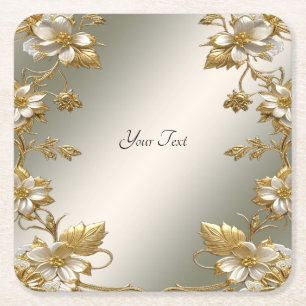 White Floral Gold Verziert Paper Untersetzer