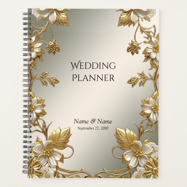 White Floral Gold Verziert Plane Planer (Vorderseite)