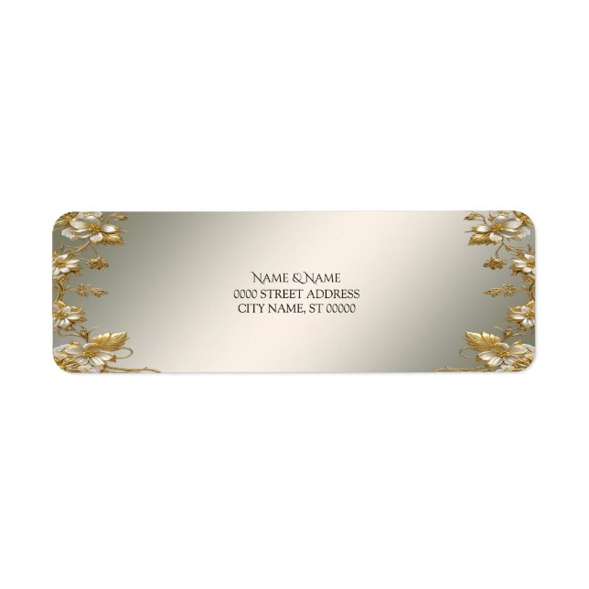 White Floral Gold Verziert Rücksendeadresse (Vorne)