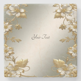 White Floral Gold Verziert Stone Untersetzer