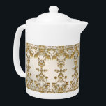 White Floral Gold Verziert Teapot<br><div class="desc">Weißer Blumenstrauß Verzierter Teapot</div>