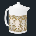 White Floral Gold Verziert Teapot<br><div class="desc">Weißer Blumenstrauß Verzierter Teapot</div>