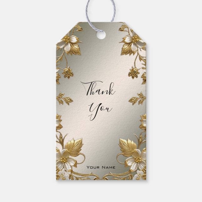 White Floral Gold Verzierte Geschenkmarke Geschenkanhänger (Vorderseite)