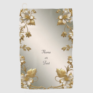 White Floral Gold Verziertes Golfhandtuch