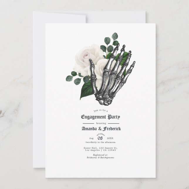 White Floral Gothic Wedding Engagement Party Einladung (Vorderseite)