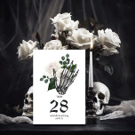 White Floral Gothic Wedding Tischnummer<br><div class="desc">Whimsical Vintage florgothische Skelett Hand Hochzeit Tischnummer Karte in Akzenten von Weiß angepasst an Ihre Veranstaltung Besonderheiten.</div>