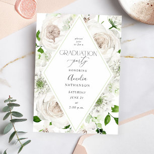 White Floral Graduation Party Einladung