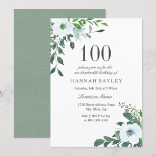 White Floral Greenery Invitation 100e anniversaire