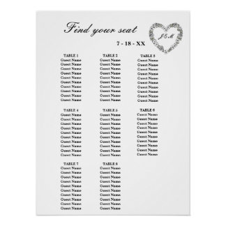 White Floral Heart 8 Table Wedding Table Setting Poster