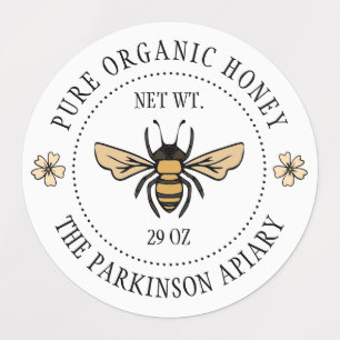 White Floral Honey Bee Illustration Apiary Etiketten