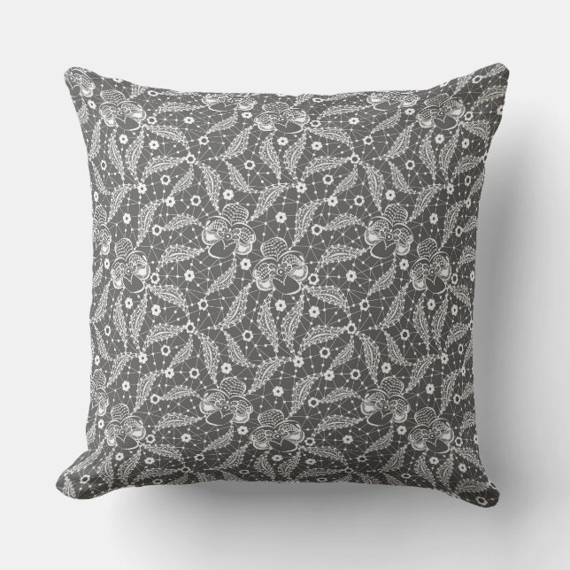 White floral lace on a gray background  kissen (Vorderseite)