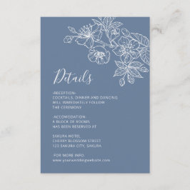 White Floral Line Art Dusty Blue Wedding Begleitkarte