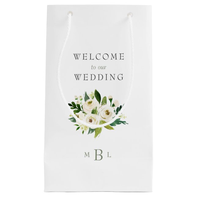 White Floral Monogram Elegant White Wedding Kleine Geschenktüte (Vorderseite)