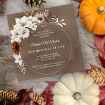 White Floral Neutral Fall 60. Geburtstag Platz Einladung<br><div class="desc">Die Blume sind mit neutralen,  grauen,  braunen und schwarzen Blätter umgeben. Der weiße Text ist eine schicke Kombination aus aufrecht geschriebenem Text und kalligrafischem Skripttext. Ein eleganter Rundrahmen sorgt für eine elegante Touch.</div>