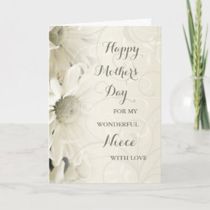 White Floral Niece Bonne carte de fête des mères