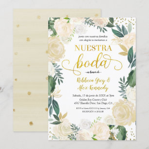 White Floral Nuestra Boda Mexican Wedding Invitati Einladung