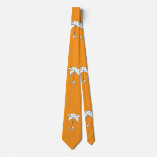 White Floral Orange Tropical Neck Tie Krawatte