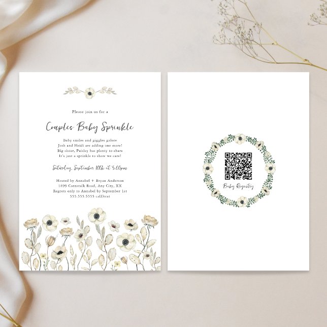 White Floral Paares Baby Sprinkle + Registrierung  Einladung (Von Creator hochgeladen)