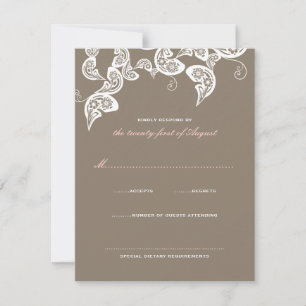 White Floral Peacock Elegante Wedding RSVP Card Karte