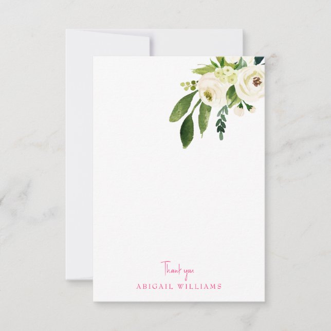White Floral Pink Text Blank Vielen Dank Dankeskarte (Vorderseite)