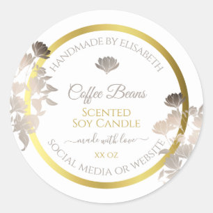 White Floral Product Packaging Labels Gold Frame Runder Aufkleber