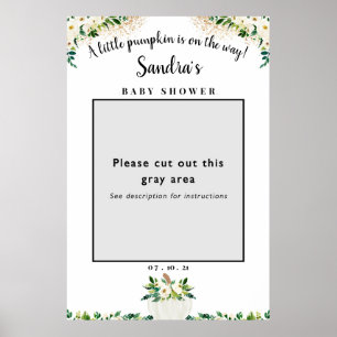 White Floral Pumpkin Baby Dusche Foto Frame Prop Poster
