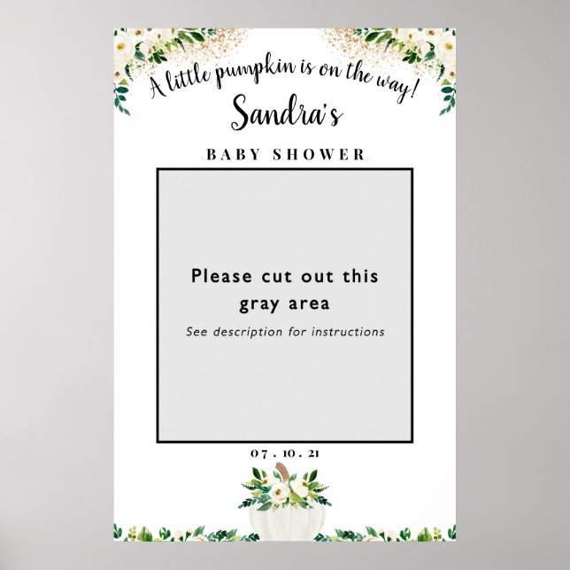 White Floral Pumpkin Baby Dusche Foto Frame Prop Poster (Vorne)