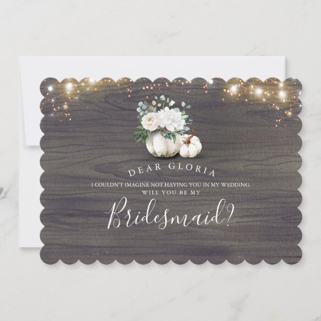 White Floral Pumpkin Rustic Bridesmaid Vorschlag Einladung (Vorderseite)