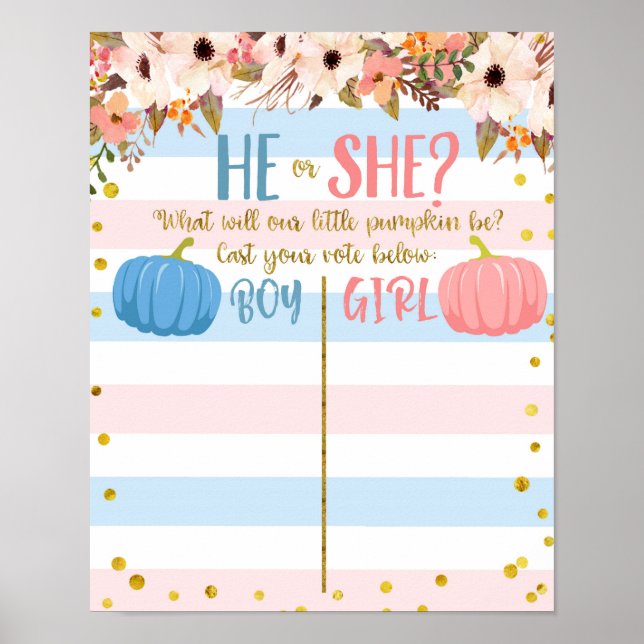 White Floral Pumpkin Voting Board Poster (Vorne)