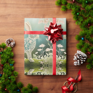 White Floral Rabbit Spring Art Geschenkpapier