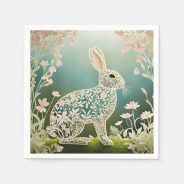 White Floral Rabbit Spring Art Serviette