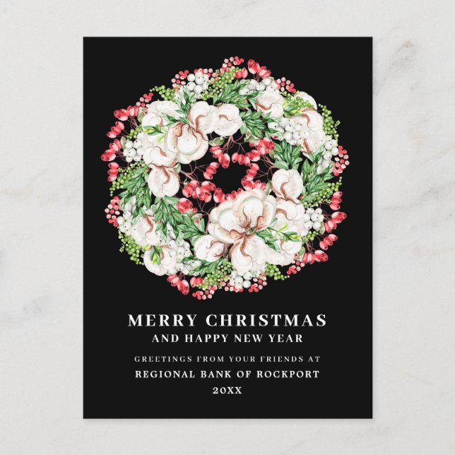 White Floral Red Berry Business Weihnachtskarte Postkarte (Vorderseite)