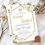White Floral Roka Hindu Hochzeitsfeier Einladung<br><div class="desc">Einladung zur Hochzeitsfeier mit weißer Blüte,  Roka Hindu Wedding,  Bollywood Indian Sangeet Invite,  Ganesh Pooja Mehendi Wedding</div>
