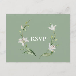 White Floral Sage Green Wedding RSVP Song Anfrage Einladungspostkarte