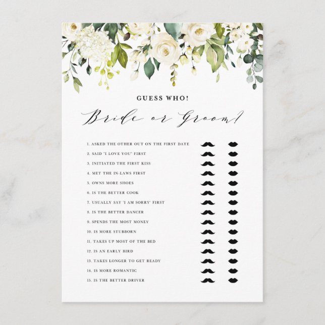 White Floral sagte er sagte, sie sagte Braut oder  Begleitkarte (Vorderseite)