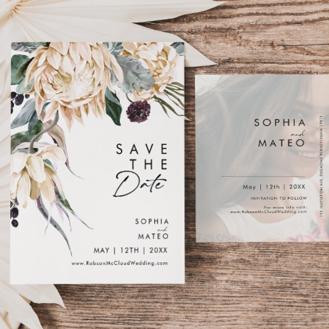 White Floral Script Foto Save the Date Postcard Einladungspostkarte (Von Creator hochgeladen)