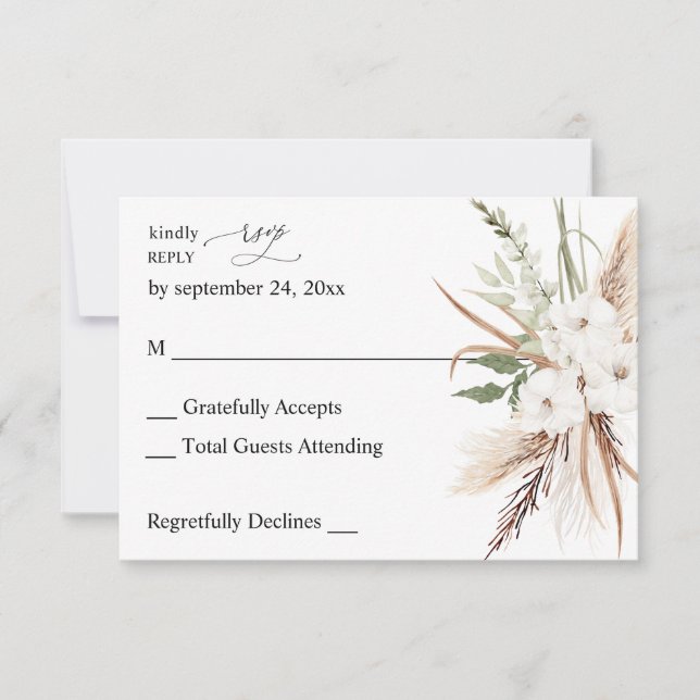 White Floral Summer Boho no Meal UAWG RSVP Karte (Vorderseite)