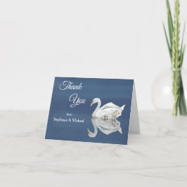 White Floral Swan on Blue Wedding Dankeskarte