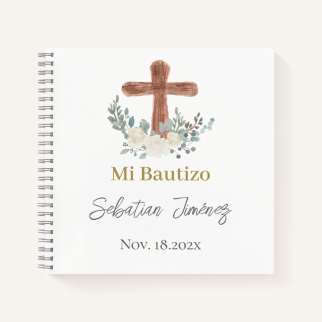 White floral Taufe Guest Sign Notizbuch (Vorderseite)