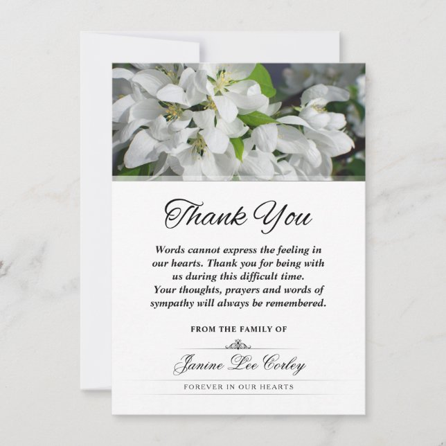 White Floral Vielen Dank Beileid Beerdigung Expres Dankeskarte (Vorderseite)