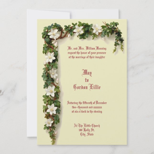 White Floral Vine Border Wedding Einladung (Vorderseite)